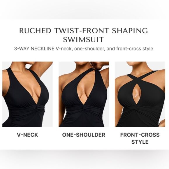 SHAPELLX Tummy Control Swimsuit Women Ruched V Neck One Piece Black 3XL NWT - Picture 9 of 12